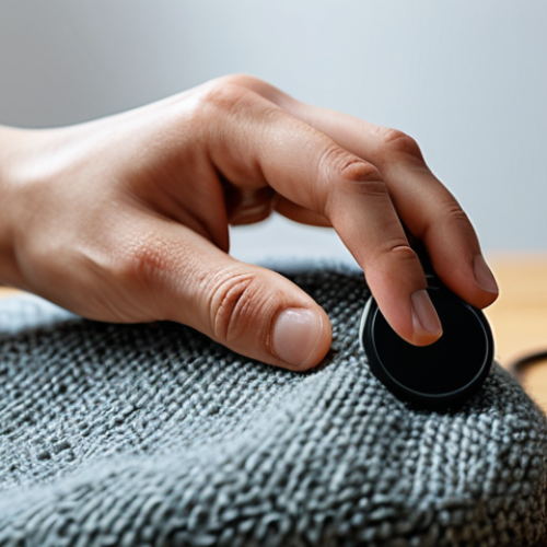 Home 8 A close-up shot of a person's well-formed hands, gently exploring the diverse textures of various objects in a clean, modern design studio. The hands are touching a warm, smoothly polished wooden surface, a soft, luxurious wool fabric, and a sleek, matte-finished earphone case that resembles fine stone. Soft, natural light illuminates the scene, highlighting the subtle details and tactile qualities of each material. Perfect anatomy, correct proportions, natural pose, proper finger count, fully clothed, modest clothing, appropriate attire, professional photography, high quality, safe for work, appropriate content, family-friendly.