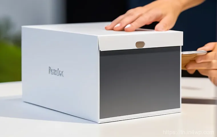 물성매력 디자인의 크리에이티브 프로세스 - Apple's Premium Unboxing Experience:**
A close-up shot of elegant, slender hands gently opening a mi...