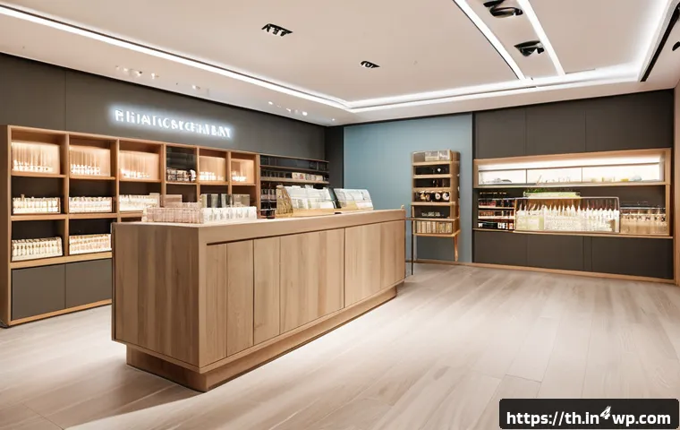 물성매력 디자인에서의 색상 심리 - A sophisticated retail interior design scene showcasing the harmonious blend of warm pastel colors w...