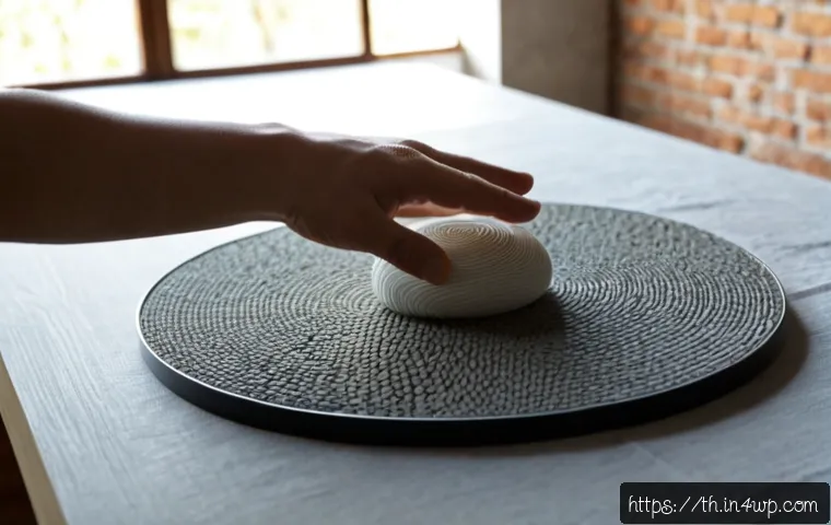 Home 17 물성매력 디자인의 시장 동향 - Photorealistic modern design studio, diverse material samples including textured ceramic, brushed me...